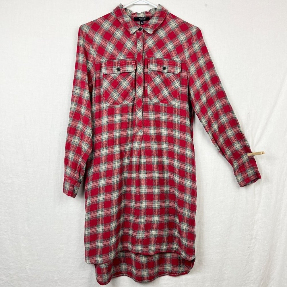 Madewell Plaid Long Sleeve Shirt Dress Women XS‎ Fairfax Midi Pockets Preppy Y2K